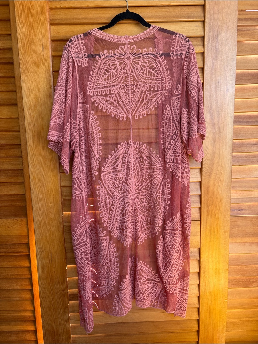 Dusty Rose Lace Overlay Cardigan Kimono Beach Cover up - Picture 5 of 5